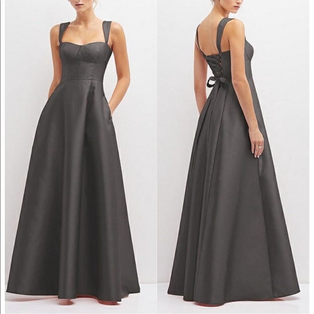 Grey corset wedding guest dress